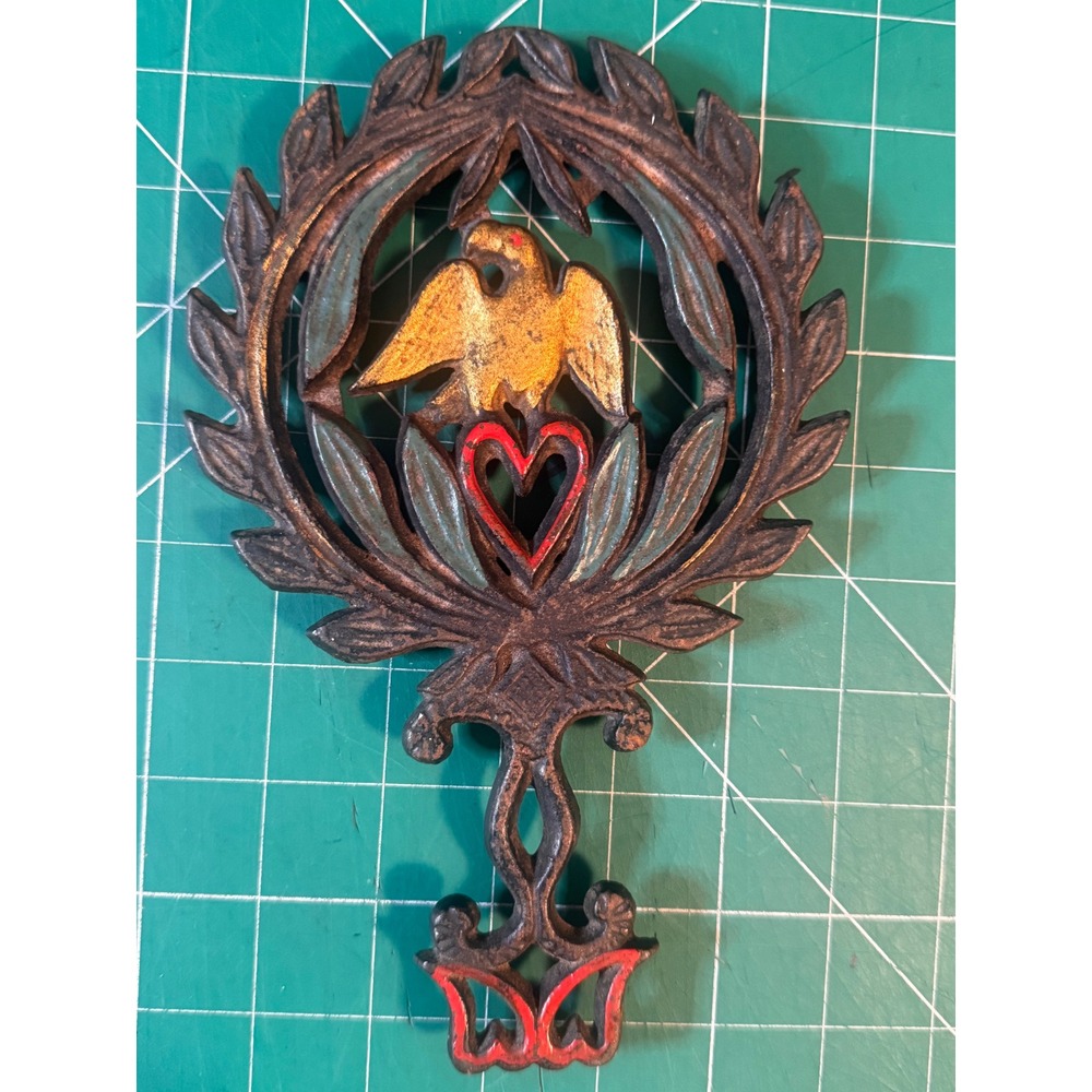 Cast Iron Trivet Eagle Heart Laurel Wreath Vintage JZH 1949 Patriotic Americana